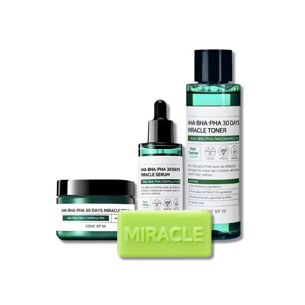 Some By Mi Set - Miracle Toner + Miracle Serum + Miracle Cream + Miracle Cleansing Bar